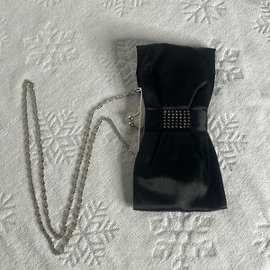 Vintage, Evening bag, Clutch, Black, Satin, Rhinestone, Purse, Shoulder bag, NEW